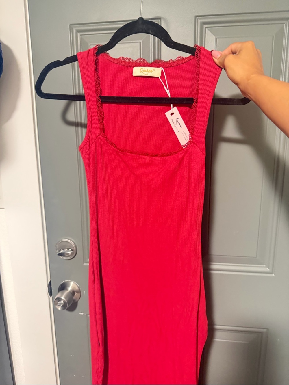 Red Ribbed Dress - Picture 2 of 4